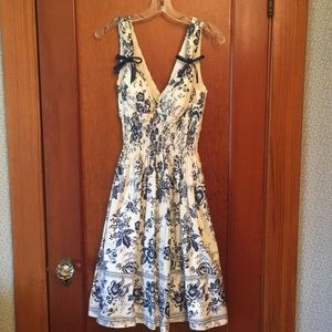 V-Neck A-Line Dress, white/blue, 8